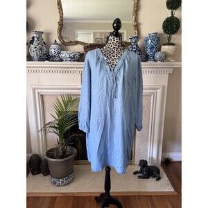 Old Navy Tencel Tie-Neck Shift Dress for Women Blue XXL Granola Preppy Western